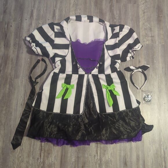 Adult Beetlejuice Plus Size Dress Costume Size 2X 22-24 Black White Striped - Picture 1 of 13